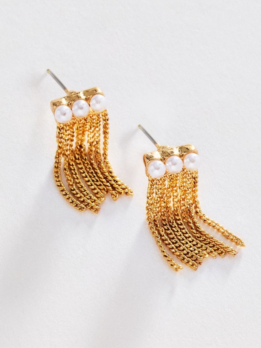 NWT Anthropologie Pearl Bar Fringe Drop Earrings in Gold